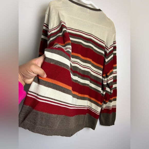 VTG Alfred Dunner 2X Cardigan Sweater Button Down Striped Gold Shiny Preppy - Picture 3 of 13